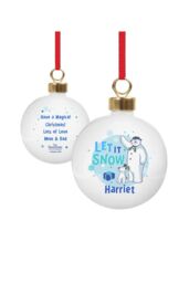 Personalised Memento Company Personalised The Snowman & the Snowdog® Blue Bauble in White