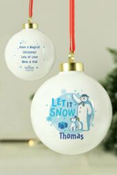 Personalised Memento Company Personalised The Snowman & the Snowdog® Blue Bauble in White - thumbnail 4