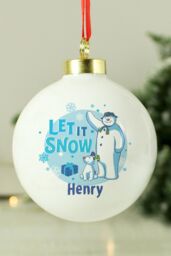 Personalised Memento Company Personalised The Snowman & the Snowdog® Blue Bauble in White - thumbnail 3
