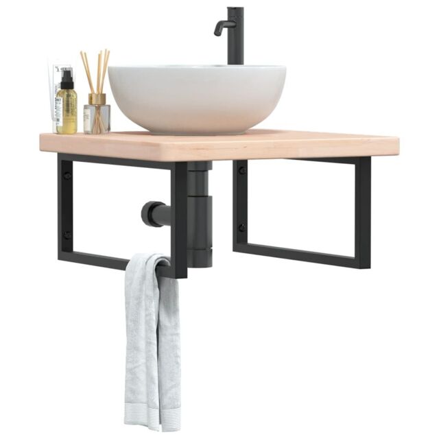 Berkfield Home Basin Shelf Wall Mounted Steel & Solid Wood Oak in Brown - image 1