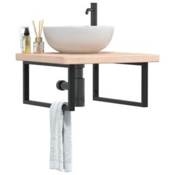 Berkfield Home Basin Shelf Wall Mounted Steel & Solid Wood Oak in Brown - thumbnail 1