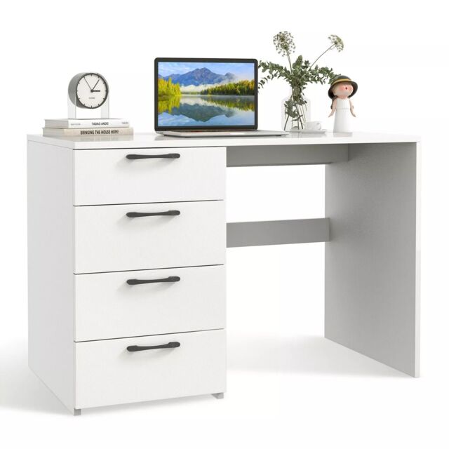 Costway 4 Drawers Computer Desk Modern Writing Desk Compact Laptop PC Table Workstation in White - image 1