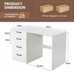 Costway 4 Drawers Computer Desk Modern Writing Desk Compact Laptop PC Table Workstation in White - thumbnail 2