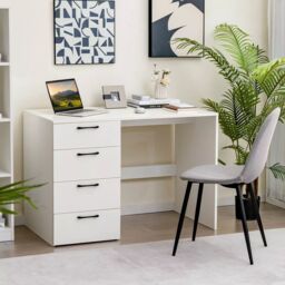 Costway 4 Drawers Computer Desk Modern Writing Desk Compact Laptop PC Table Workstation in White - thumbnail 3