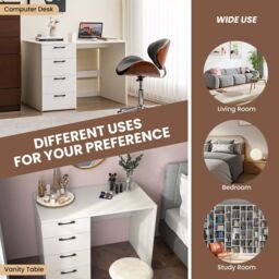 Costway 4 Drawers Computer Desk Modern Writing Desk Compact Laptop PC Table Workstation in White - thumbnail 6