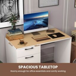Costway 4 Drawers Computer Desk Modern Writing Desk Compact Laptop PC Table Workstation in White - thumbnail 5