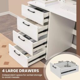 Costway 4 Drawers Computer Desk Modern Writing Desk Compact Laptop PC Table Workstation in White - thumbnail 4