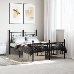 Berkfield Home Metal Bed Frame without Mattress with Footboard Black 120x190cm - Size: 120x190 cm - thumbnail 1