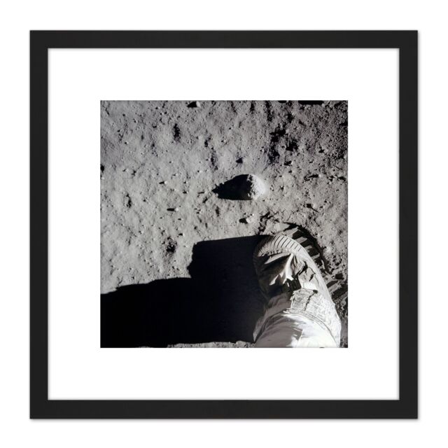 Artery8 Space NASA Moon Landing Apollo 11 Aldrin's Bootprint Photo 8X8 Inch Square Wooden Framed Wall Art Print Picture with Mount in Black - image 1