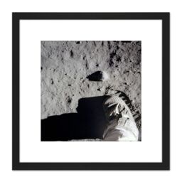 Artery8 Space NASA Moon Landing Apollo 11 Aldrin's Bootprint Photo 8X8 Inch Square Wooden Framed Wall Art Print Picture with Mount in Black - thumbnail 1