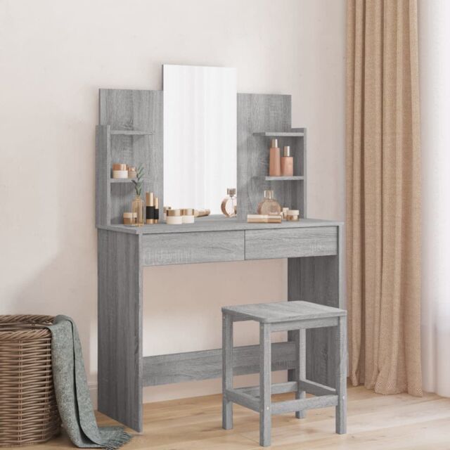 Berkfield Home Dressing Table with Mirror Grey Sonoma 96x39x142 cm - Size: 96 x 39 x 142 cm - image 1