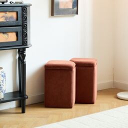 Nordlys Scandinavian Velvet Terracotta Lounge Pouf in Red - thumbnail 3