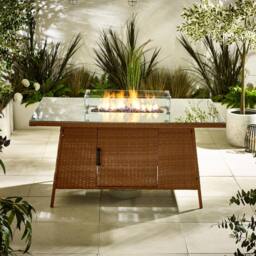 FurnitureboxUK Marbella Rattan 6 Seat Garden Dining Table + Firepit in Beige - thumbnail 3