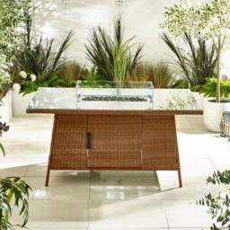 FurnitureboxUK Marbella Rattan 6 Seat Garden Dining Table + Firepit in Beige - thumbnail 4