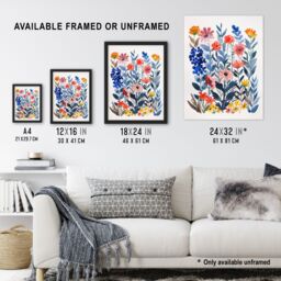 "Artery8 Garden Flowers in Spring Scandi Folk Watercolour Framed Wall Art - Size: W12"" x H16""" - thumbnail 3