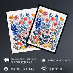 "Artery8 Garden Flowers in Spring Scandi Folk Watercolour Framed Wall Art - Size: W12"" x H16""" - thumbnail 2