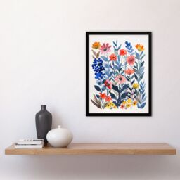 "Artery8 Garden Flowers in Spring Scandi Folk Watercolour Framed Wall Art - Size: W12"" x H16""" - thumbnail 4