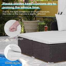 Costway Hand-Woven PE Wicker Daybed Patio Loveseat Sofa Set Retractable Canopy in White - thumbnail 6