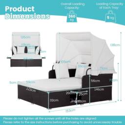 Costway Hand-Woven PE Wicker Daybed Patio Loveseat Sofa Set Retractable Canopy in White - thumbnail 2
