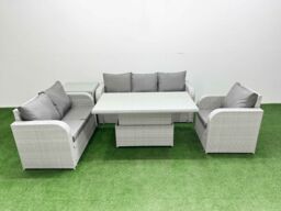 Fimous Patio PE Wicker 6 Seater Outdoor Rattan Furniture Sofa Sets w/ Adjustable Lifting Dining or Coffee Table Reclining Chair Loveseat Sofa 3 - thumbnail 2