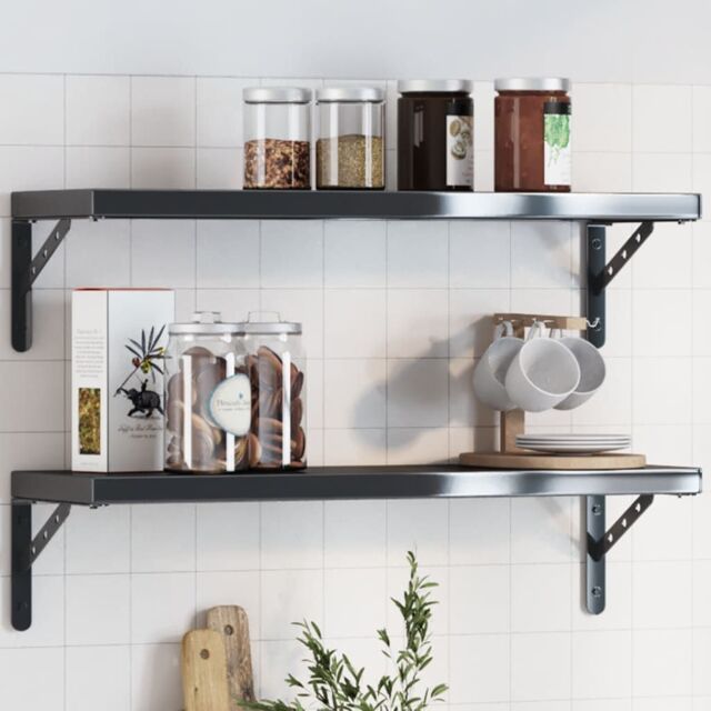 Berkfield Home Shelf Brackets 4 pcs 23.5x2.5x15.5 cm Black Stainless Steel - image 1