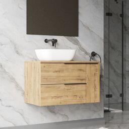 Banyetti Celtic Duo 800mm Wall Hung Vanity Unit with Door & Worktop - Ostippo Oak in Light Oak - thumbnail 9