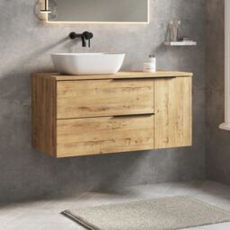 Banyetti Celtic Duo 800mm Wall Hung Vanity Unit with Door & Worktop - Ostippo Oak in Light Oak - thumbnail 3