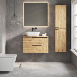 Banyetti Celtic Duo 800mm Wall Hung Vanity Unit with Door & Worktop - Ostippo Oak in Light Oak - thumbnail 5
