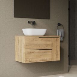 Banyetti Celtic Duo 800mm Wall Hung Vanity Unit with Door & Worktop - Ostippo Oak in Light Oak - thumbnail 6