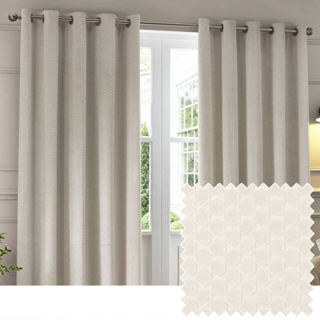 Paoletti Neptune Fully Lined Velvet Eyelet Curtain Pair in Ivory - Size: 229 cm width x 183 cm drop - image 1
