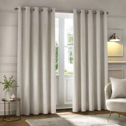 Paoletti Neptune Fully Lined Velvet Eyelet Curtain Pair in Ivory - Size: 229 cm width x 183 cm drop - thumbnail 2