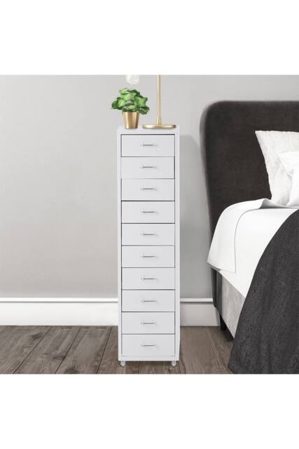 Living and Home Mobile Filing Cabinet Office Metal Unit 10 Drawers in White - image 1