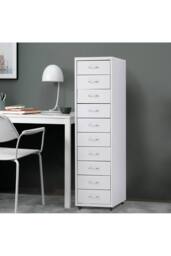 Living and Home Mobile Filing Cabinet Office Metal Unit 10 Drawers in White - thumbnail 2