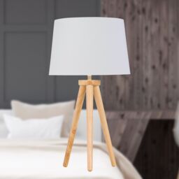 First Choice Lighting Voyage - Light Oak Table Lamp or Bedside Light with White & Gold Shade in Brown - thumbnail 3