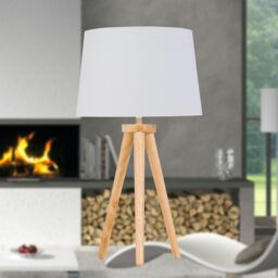 First Choice Lighting Voyage - Light Oak Table Lamp or Bedside Light with White & Gold Shade in Brown - thumbnail 4