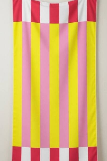 Dyzi Contrasting Stripe Cotton Beach Towel Soft Absorbent 70x152cm in Yellow - Size: 70x152 cm - image 1