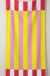 Dyzi Contrasting Stripe Cotton Beach Towel Soft Absorbent 70x152cm in Yellow - Size: 70x152 cm - thumbnail 1