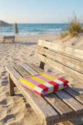 Dyzi Contrasting Stripe Cotton Beach Towel Soft Absorbent 70x152cm in Yellow - Size: 70x152 cm - thumbnail 4