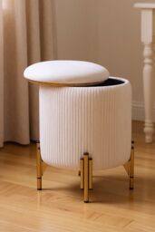 Living and Home Modern Pleated Storage Ottoman with Metal Base in Beige - thumbnail 2