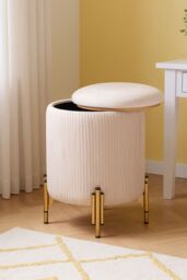 Living and Home Modern Pleated Storage Ottoman with Metal Base in Beige - thumbnail 3