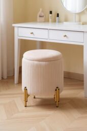 Living and Home Modern Pleated Storage Ottoman with Metal Base in Beige - thumbnail 1