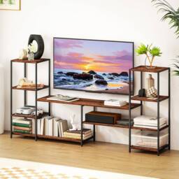 HOMCOM TV Unit for TVs up to 55 Inches, Industrial TV Stand with Shelves in Brown - thumbnail 1