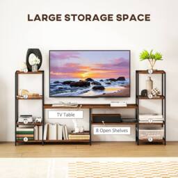 HOMCOM TV Unit for TVs up to 55 Inches, Industrial TV Stand with Shelves in Brown - thumbnail 4