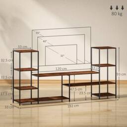 HOMCOM TV Unit for TVs up to 55 Inches, Industrial TV Stand with Shelves in Brown - thumbnail 3