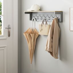 VonHaus Ash Hall Wall Mounted 7 Coat Hooks with Shelf in Grey - Size: 1 Pack - thumbnail 4