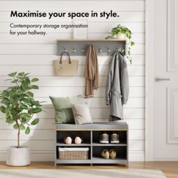VonHaus Ash Hall Wall Mounted 7 Coat Hooks with Shelf in Grey - Size: 1 Pack - thumbnail 3