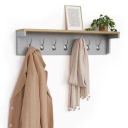 VonHaus Ash Hall Wall Mounted 7 Coat Hooks with Shelf in Grey - Size: 1 Pack - thumbnail 2