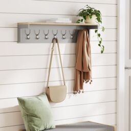 VonHaus Ash Hall Wall Mounted 7 Coat Hooks with Shelf in Grey - Size: 1 Pack