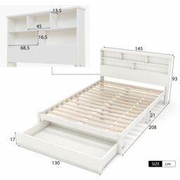 Matteo Bed with Shelves, White Wooden Storage Bed - Size: Double - thumbnail 6