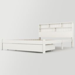 Matteo Bed with Shelves, White Wooden Storage Bed - Size: Double - thumbnail 3